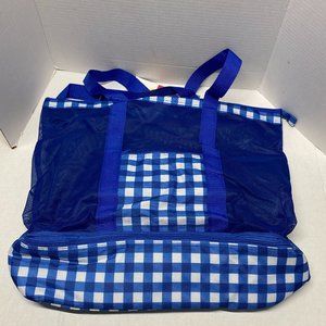 Sun squad blue beach bag tote with detachable bottom zip cooler and towel straps